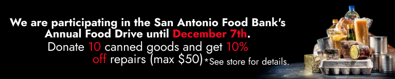  We are participating in the San Antonio Food Bank's Annual Food Drive until December 7th. Donate 10 canned goods and get 10% off repairs (max $50). See Store For More Details | Belden's Automotive & Tires 